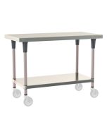 Metro TableWorx&trade; Mobile-Ready Stainless Steel Work Table with Type 304 Work Surface, Shelf Base & Metroseal Gray Epoxy Coated Legs