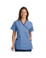 7002 Fashion Seal® Womens' Cross-Over Tunic, Ciel Blue with Navy Trim