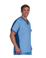 7182 Fashion Seal® Unisex Side Flex Modern Fit Scrub Shirt, Ciel Blue with Navy Trim