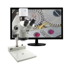 Aven Tools SPZV-50E-258-514-ESD ESD-Safe Stereo Zoom Trinocular Microscope with Post Stand, Monitor & Mighty Camera Pro