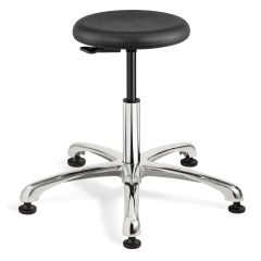 Bevco 3350C1P Polyurethane Class 10 Cleanroom Stool with Polished Aluminum Base, 17.5"-25"