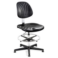 Bevco 7500DC Dura Bench Height Class 10 Cleanroom Chair with Black Nylon Base, Black Polyurethane