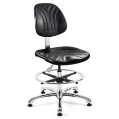 Bevco 7550D Dura Bench Height Chair with Polished Aluminum Base, Black Polyurethane