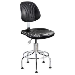 Bevco 7610DC Dura Bench Height Class 10 Cleanroom Chair with Tubular Steel Base, Black Polyurethane