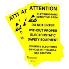 Botron B6717 Static Awareness Poster, Yellow, Self Adhesive, 11" x 17"