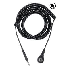 Desco 09680 Relaxed Retraction Coil Cord with 4mm Snap to Banana Plug, Black, 12'