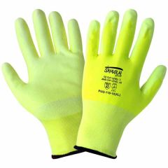 Global Glove PUG-118 Polyurethane Palm Coated 18-Gauge Tuffalene® HDPE Cut-Resistant Gloves, High Visibility Yellow