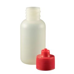 1 oz. Botella LDPE Boston redonda con tapón de cierre Luer rojo