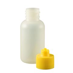 1 oz. Botella LDPE Boston redonda con tapón de cierre Luer amarillo