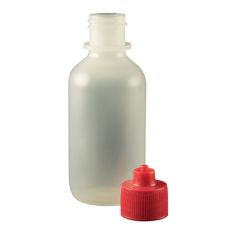 2 oz. Botella LDPE Boston redonda con tapón de cierre Luer rojo