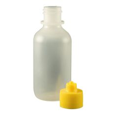 2 oz. Botella LDPE Boston redonda con tapón de cierre Luer amarillo