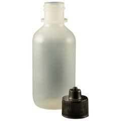 Jensen Global JG2.0BC Boston Round LDPE Bottle with Black Luer Lock Cap, 2oz.