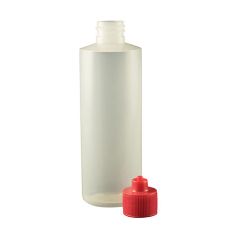 4 oz. Botella LDPE Boston redonda con tapón de cierre Luer rojo