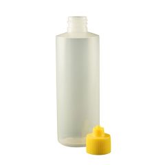 4 oz. Botella LDPE Boston redonda con tapón de cierre Luer amarillo