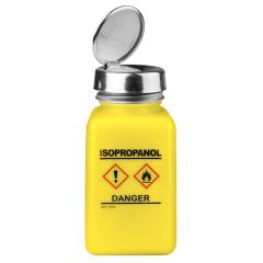 Menda 35249 durAstatic® Dissipative HDPE One-Touch Square Bottle, Yellow with "Isopropanol" Print & GHS Label, 6 oz.