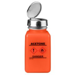 Menda 35257 durAstatic® Dissipative HDPE One-Touch Square Bottle, Orange with "Acetone" Print & GHS Label, 6 oz.