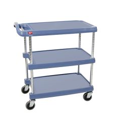 Metro myCart 3-Shelf Polymer Utility Cart w/ Chrome Posts, Antimicrobial Blue, 19"x31.5"x35.5"