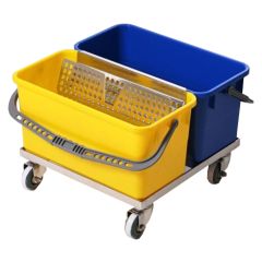 MicroNova C-7 SlimT™ Electropolished Stainless Steel Double Bucket Cart with 2 Buckets, 22" x 23" x 15"