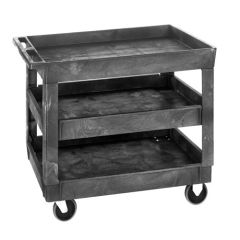 Quantum PC4026-33-3 Heavy-Duty Polypropylene Utility Cart with 3 Lipped Shelves, 40" x 26" x 32.5"