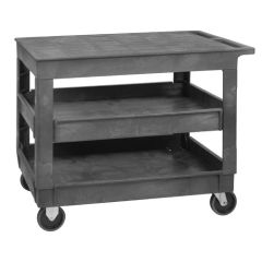 Quantum PFTC4026-33-3 Heavy-Duty Polypropylene Utility Cart with 1 Flat Shelf & 2 Lipped Shelves, 40" x 26" x 32.5"