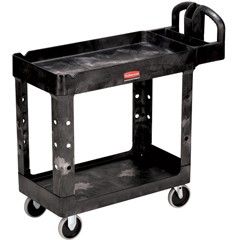 Rubbermaid 4500-88 Heavy Duty Polypropylene Utility Cart with 2 Lipped Shelves, 39" x 18" x 33.25"