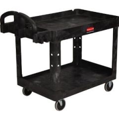 Rubbermaid 4520-88 Heavy Duty Polypropylene Utility Cart with 2 Lipped Shelves, 45.25" 26" x 33.25"