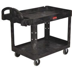 Rubbermaid 4546 Heavy Duty Polypropylene Utility Cart with 2 Lipped Shelves, 55" x 26" x 33.25"