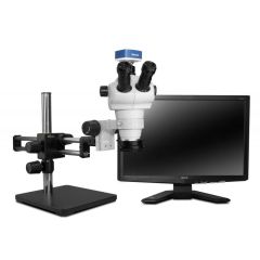 Stereo Zoom NZ Trinocular Microscope with Dual Boom Stand, 1080p Camera & LED Ring Light