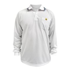 Polo ESD de manga larga con cuello, blanco