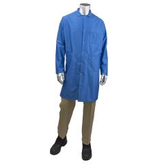 Uniform Technology BR18-45RB-XS Staticon Royal Blue Knee-Length ESD Lab Coat with 3 Pockets, Lapel Collar & Snap Cuffs, X-Small