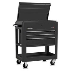 Vidmar VJ559000-3 E-Series Heavy-Duty Steel Utility Cart with 3 Drawers & Lift-Up Top, Black, 23" x 30" x 46"