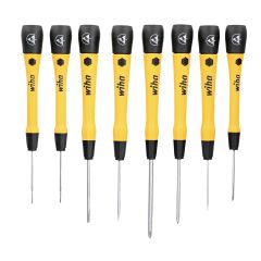 WIHA 27396 8-Piece ESD-Safe Precision Slotted & Phillips Screwdriver Set with PicoFinish® Handles includes Canvas Pouch (Set of 3)