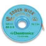 Chemtronics 50-3-100 #3 Soder-Wick® Rosin Flux Desoldering Wick, Green, 0.080