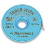 Chemtronics 50-5-25 #5 Soder-Wick® Rosin Flux Desoldering Wick, Brown, 0.145