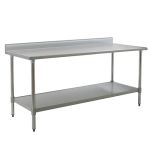 Eagle Worktable, 16 ga. 430 Stainless Steel, 4.5" Backsplash, Galvanized Shelf Base 24"x72" 