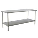 Eagle Worktable, 16 ga. 304 Stainless Steel, Flat Top, Galvanized Shelf Base 24"x84"