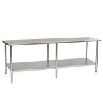 Eagle Worktable, 16 ga. 304 Stainless Steel, Flat Top, Galvanized Shelf Base 24"x96"