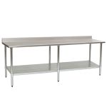 Eagle Worktable, 16 ga. 430 Stainless Steel, 4.5" Backsplash, Stainless Shelf Base 24"x96" 