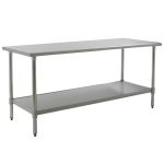 Eagle Worktable, 14 ga. 304 Stainless Steel, Flat Top, Galvanized Shelf Base 30"x72" 