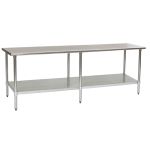 Eagle Worktable, 16 ga. 430 Stainless Steel, Flat Top, Galvanized Shelf Base 30"x96" 