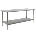 Eagle Worktable, 16 ga. 430 Stainless Steel, Flat Top, Galvanized Shelf Base 36"x72" 