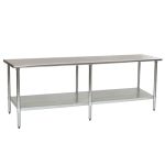 Eagle Worktable, 16 ga. 430 Stainless Steel, Flat Top, Galvanized Shelf Base 36"x96" 