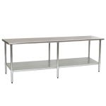 Eagle Worktable, 14 ga. 304 Stainless Steel, Flat Top, Galvanized Shelf Base 36"x96" 