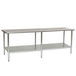 Eagle Worktable, 16 ga. 304 Stainless Steel, Flat Top, Galvanized Shelf Base 36"x96"