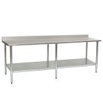 Eagle Worktable, 16 ga. 430 Stainless Steel, 4.5" Backsplash, Stainless Shelf Base 36"x96" 