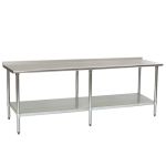 36" x 96" Stainless Steel Table with Rear Upturn & Stainless Shelf Base