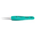 Excelta 2-SA-ET ★★★ Swiss-Made ESD-Safe Anti-Magnetic Neverust® Stainless Steel Tweezer with Ergo-Tweeze® Handle & Straight, Fine, Pointed Tips, 5.25" OAL