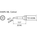 Hakko T31-02SBL Conical Solder Tip, 0.2 x 13.7mm