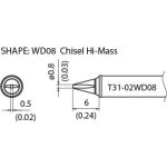 Hakko T31-02WD08 Chisel Solder Tip, 0.8 x 6.0mm