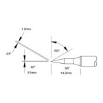 Metcal STTC-046 60° Long Reach Beveled Solder Cartridge, 1.0mm Drawing